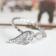 angel wing knuckle ring,angel wing ring,wing ring,knuckle ring,wedding ring,cz ring,adjustable ring,stretch ring,jewelry ring,R004N