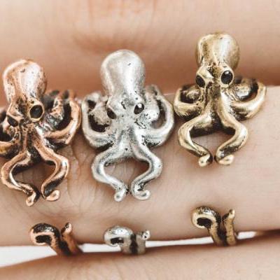 Octopus ring,burnish ring,sea animal,adjustable rings,cute rings,vintage,gift idea,couple rings,men rings,unique ring,bridesmaid gift