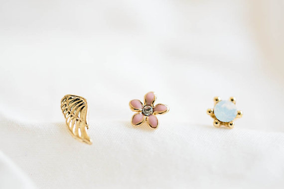 Gold Wing Stud Earrings And Cartilage Set Gold Wing Stud Earrings And Cartilage Set Men E001r