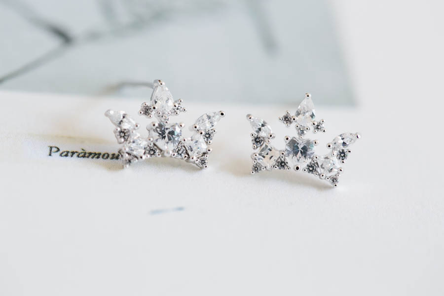 Heart Tiara Cz Crown Earrings Wedding Earring Anniversary Heart Tiara Cz Crown Earrings Wedding Earring Anniversary Bridesmaid Bridal Anniverasry Gift E122r